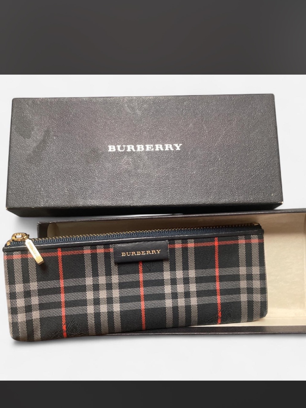 Burberry Blue and Red Check Zip pouch
